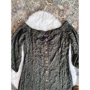 Wrangler Retro Off Shoulder Leopard Print Button Front Dress Midi sz M Womens